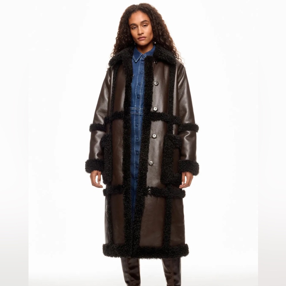 Stand Studio Patrice Chocolate Brown Faux Fur Shearling Coat